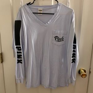 Pink Long Sleeve V Neck Tee